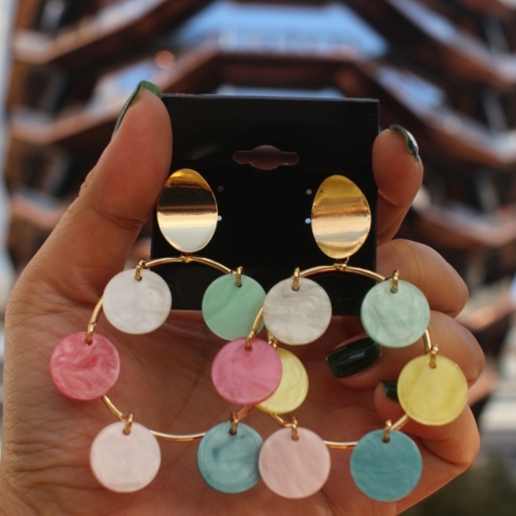 New 925 Large Multi color hoops dangling earrings - Picture 4 of 8